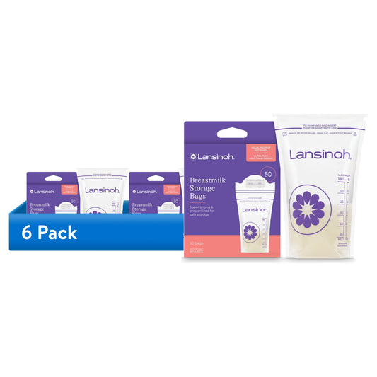 (6 Pack) Lansinoh Breastmilk Storage Bags, 50 Count, Baby Essentials, Fast Freeze & Thaw Breast Milk Bags for Baby Bottle Feeding, Superior Strength & Stretch, 6 Ounce