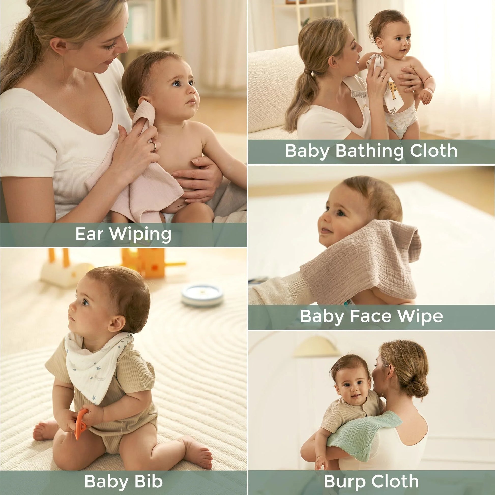 Momcozy Soft & Absorbent Baby Washcloths - 4 Layer Design| Medium Thickness| Premium Cotton for Newborns' Skin-Great for Bathing, Wiping & On-The-Go Use, Shower Gift and Essential(5 Pack, 10X11 Inch)