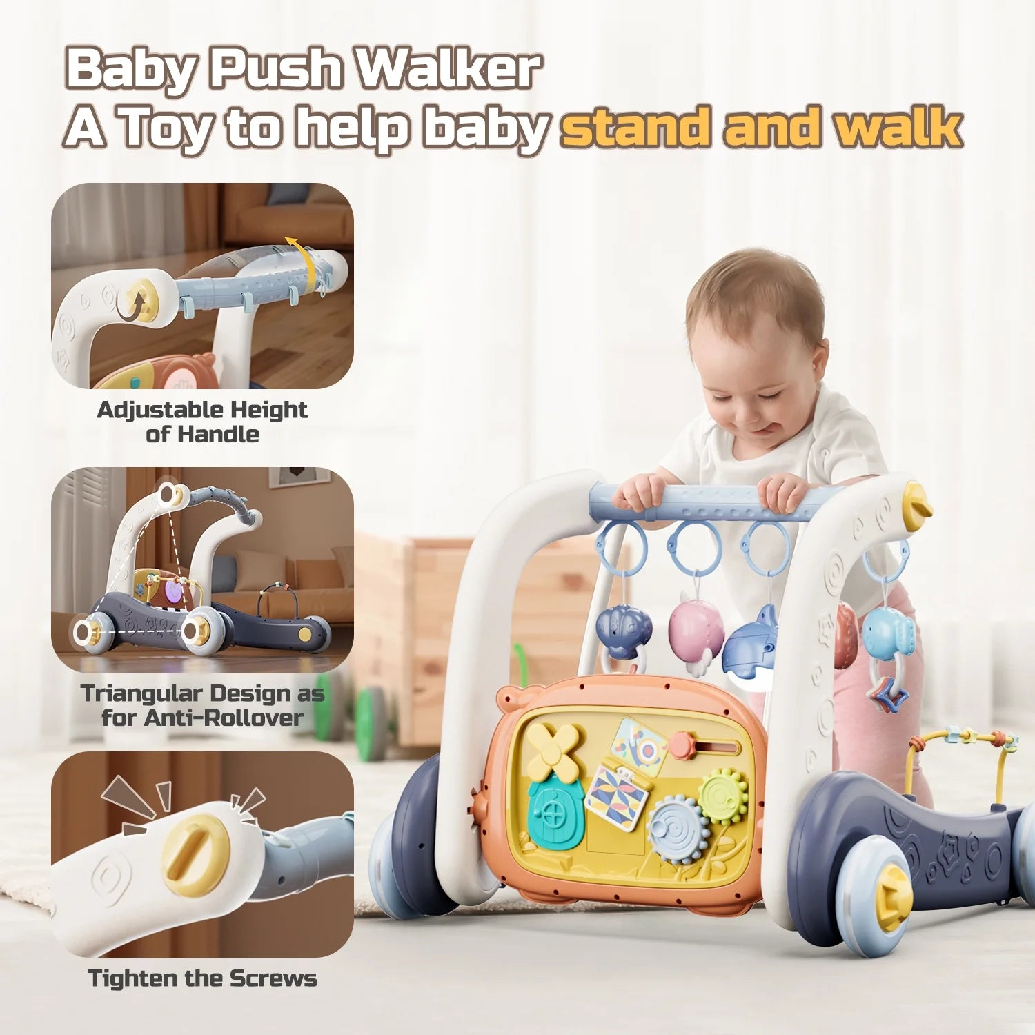 4 in 1 Baby Gym Play Mat & Baby Learning Walker, Activity Mat with Kick and Play Piano for Infant Newborn, Gift 0-12 Months