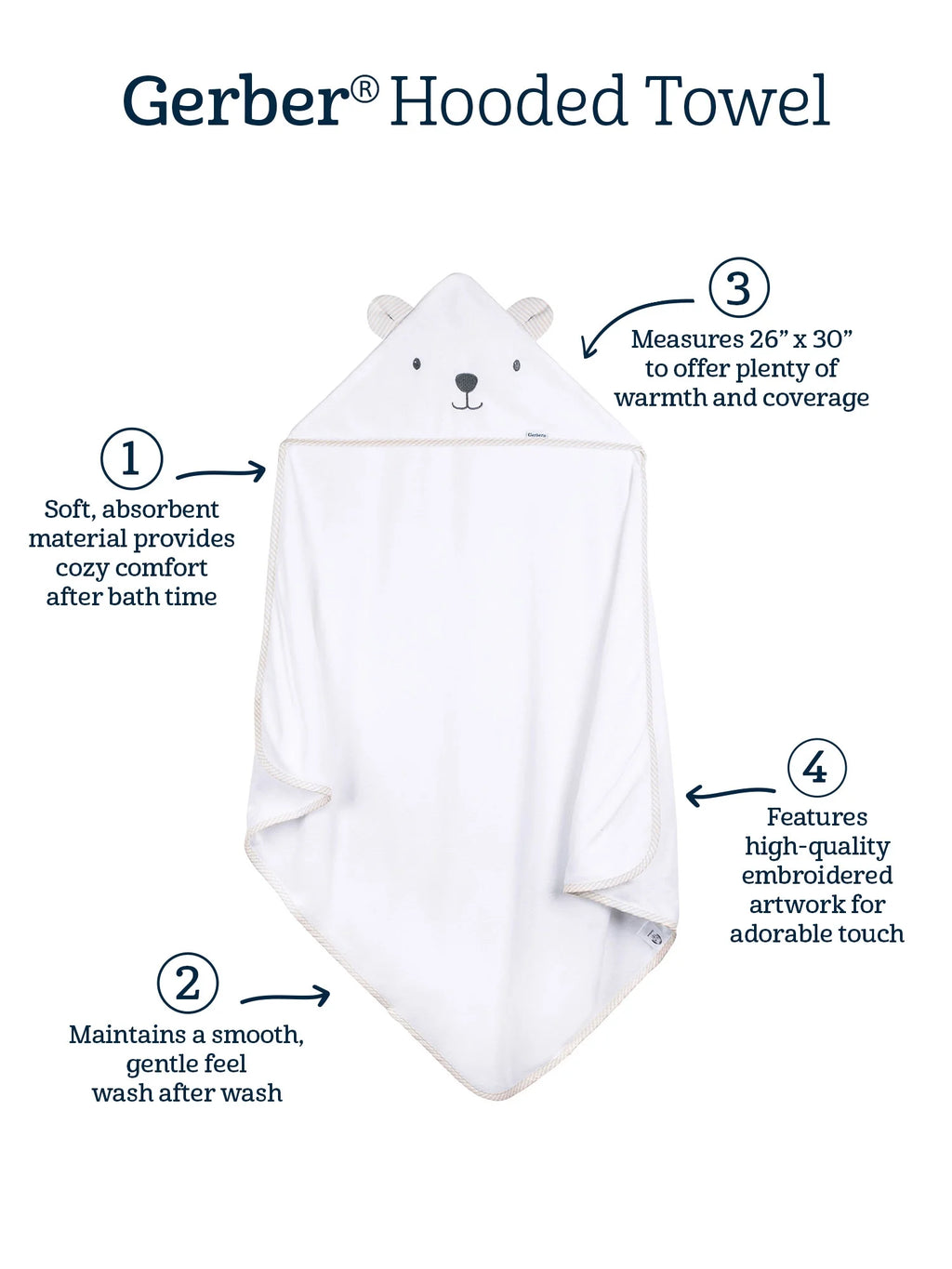 Baby Neutral White Absorbent Hooded Towel, One Size