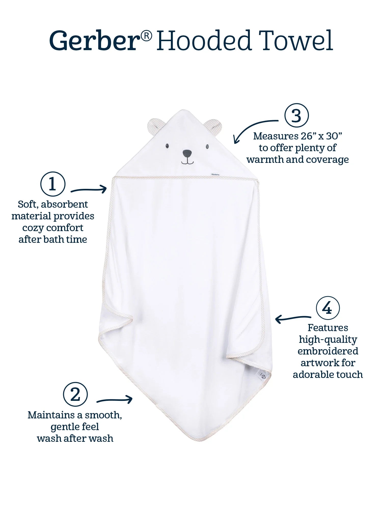 Baby Neutral White Absorbent Hooded Towel, One Size