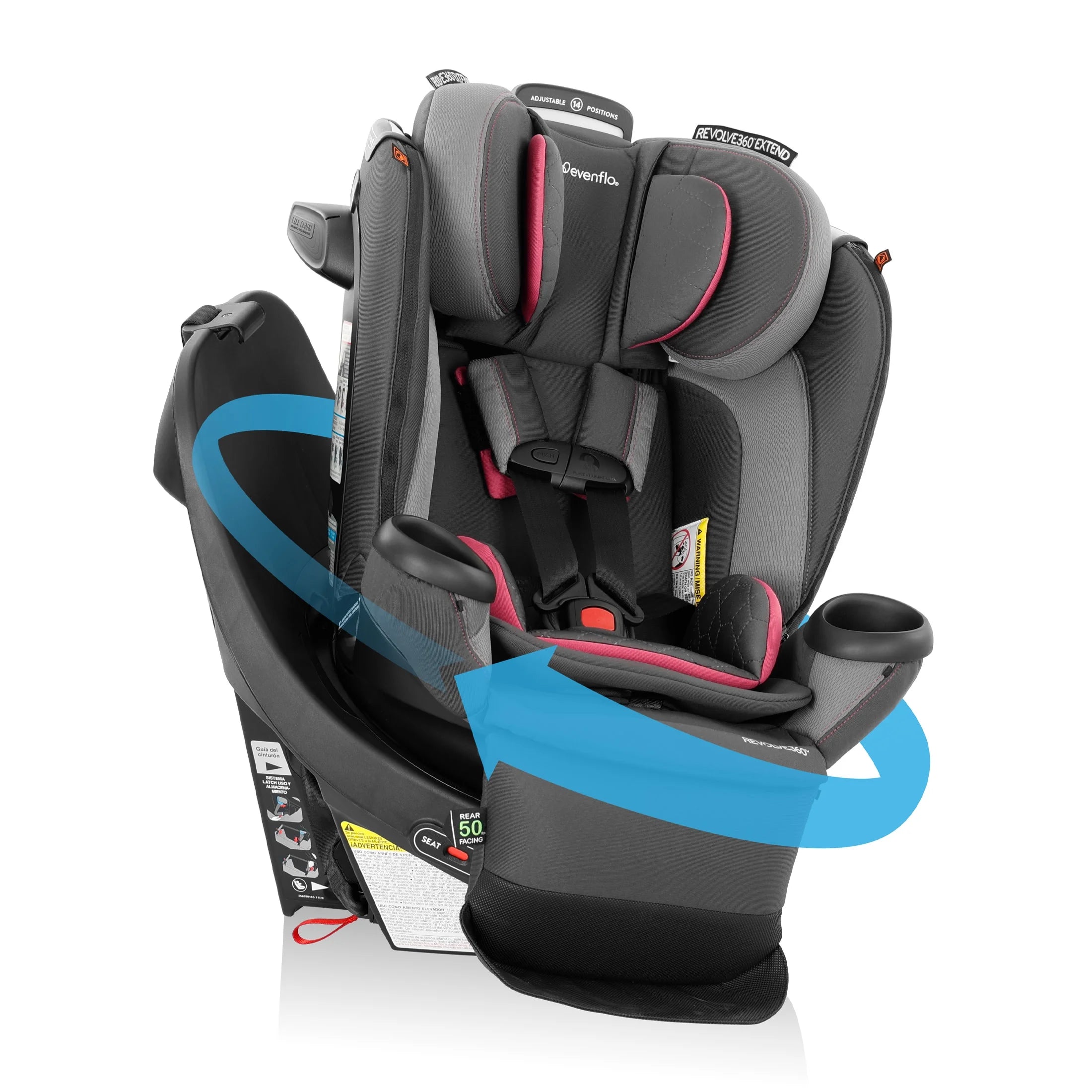 Revolve360 Extend All-In-One Rotating Car Seat with Quick Clean Cover, Rowe Pink