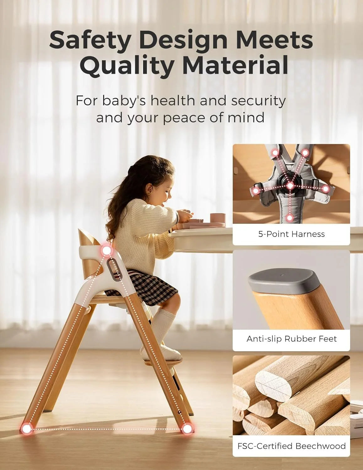 Momcozy 5-In-1 Convertible High Chair,Grows from Baby to Adult,308 Lbs Capacity,Ergonomic&Adjustable