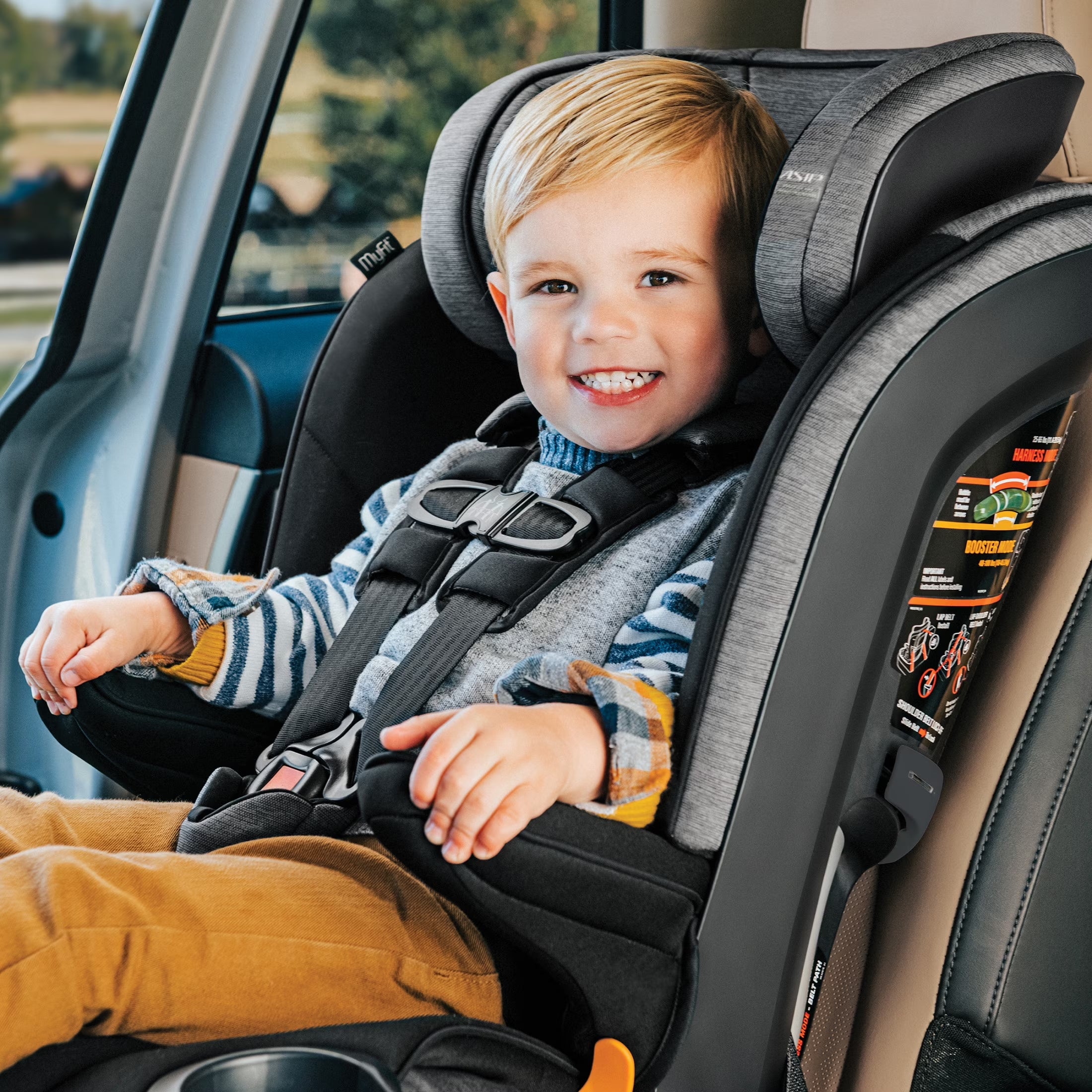 Myfit® 2-In-1 Forward-Facing Harness Booster Car Seat for Toddlers, 5-Point Harness, Belt-Positioning Booster - Iron (Black), New