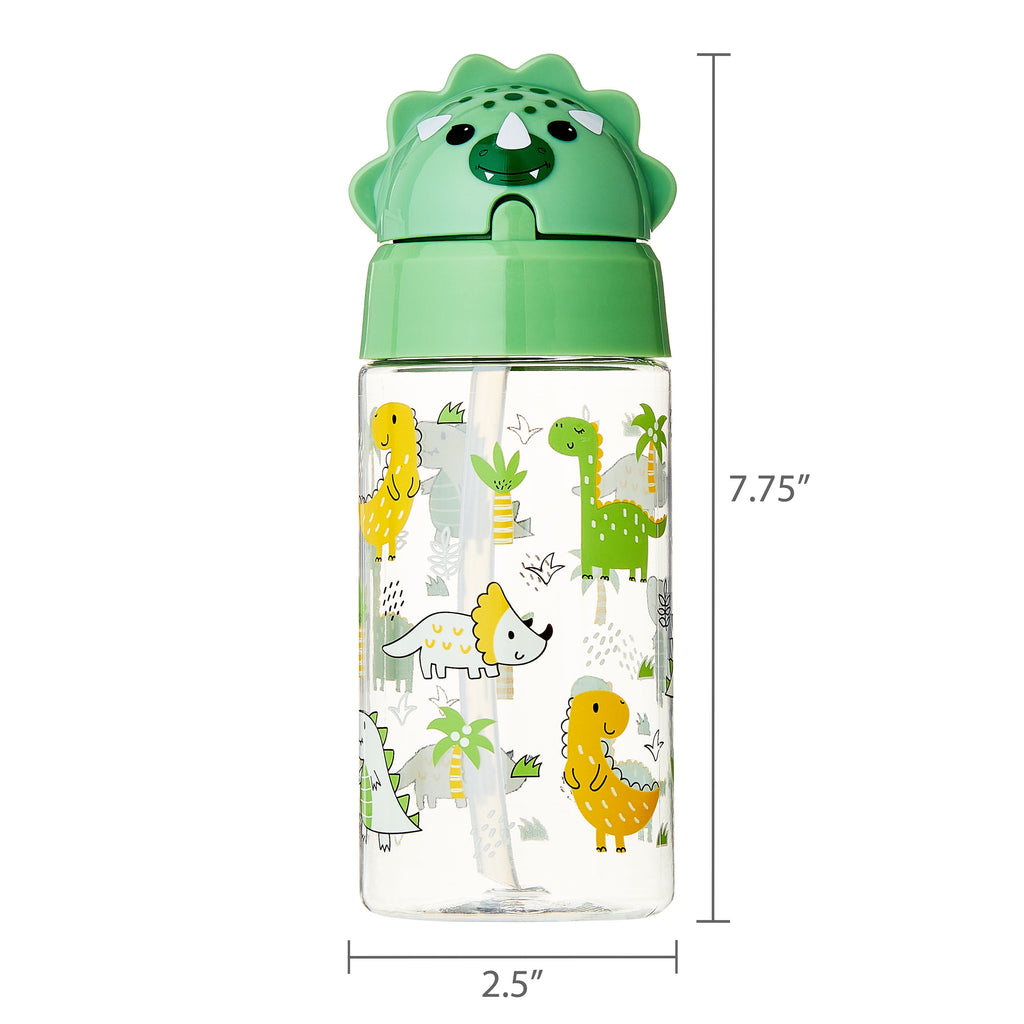 Dino Green Tritan Plastic Sippy Water Bottle for Kids, Bpa-Free