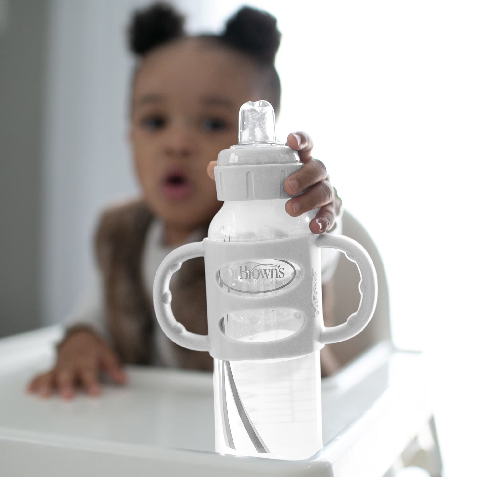 Milestones Narrow Sippy Spout Bottle, 100% Silicone Handles, 8Oz/250Ml, 6M+, BPA Free, Gray