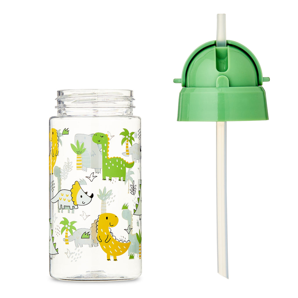 Dino Green Tritan Plastic Sippy Water Bottle for Kids, Bpa-Free