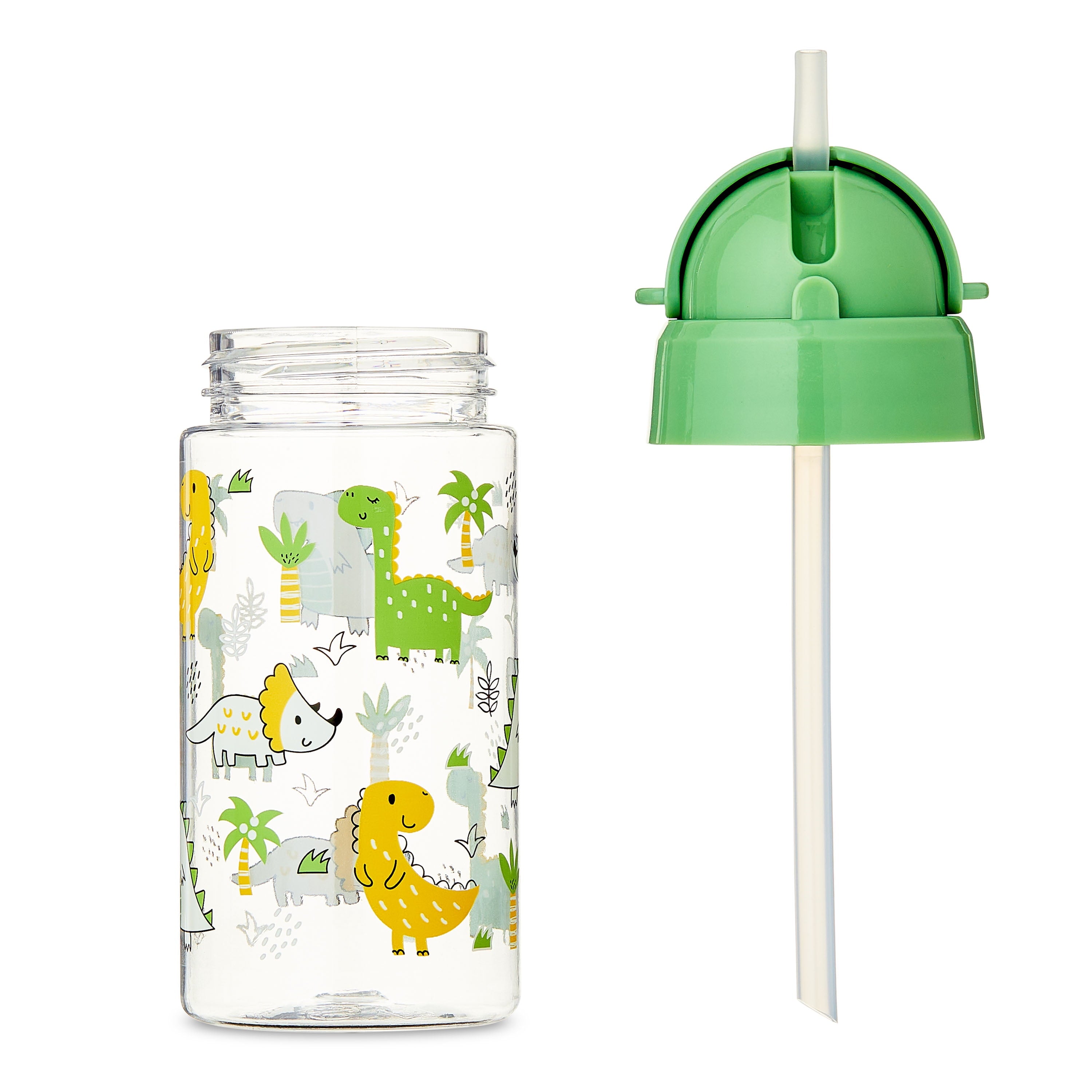 Dino Green Tritan Plastic Sippy Water Bottle for Kids, Bpa-Free