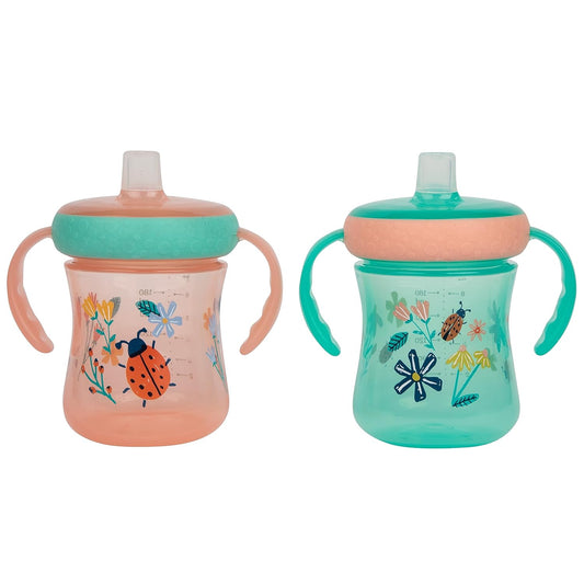 - Soft Spout Sippy Cup - Toddler Trainer Cup for 6+ Months -With Handles and Leak Proof Lid - 7 Oz - Floral Ladybug Print - 2 Count