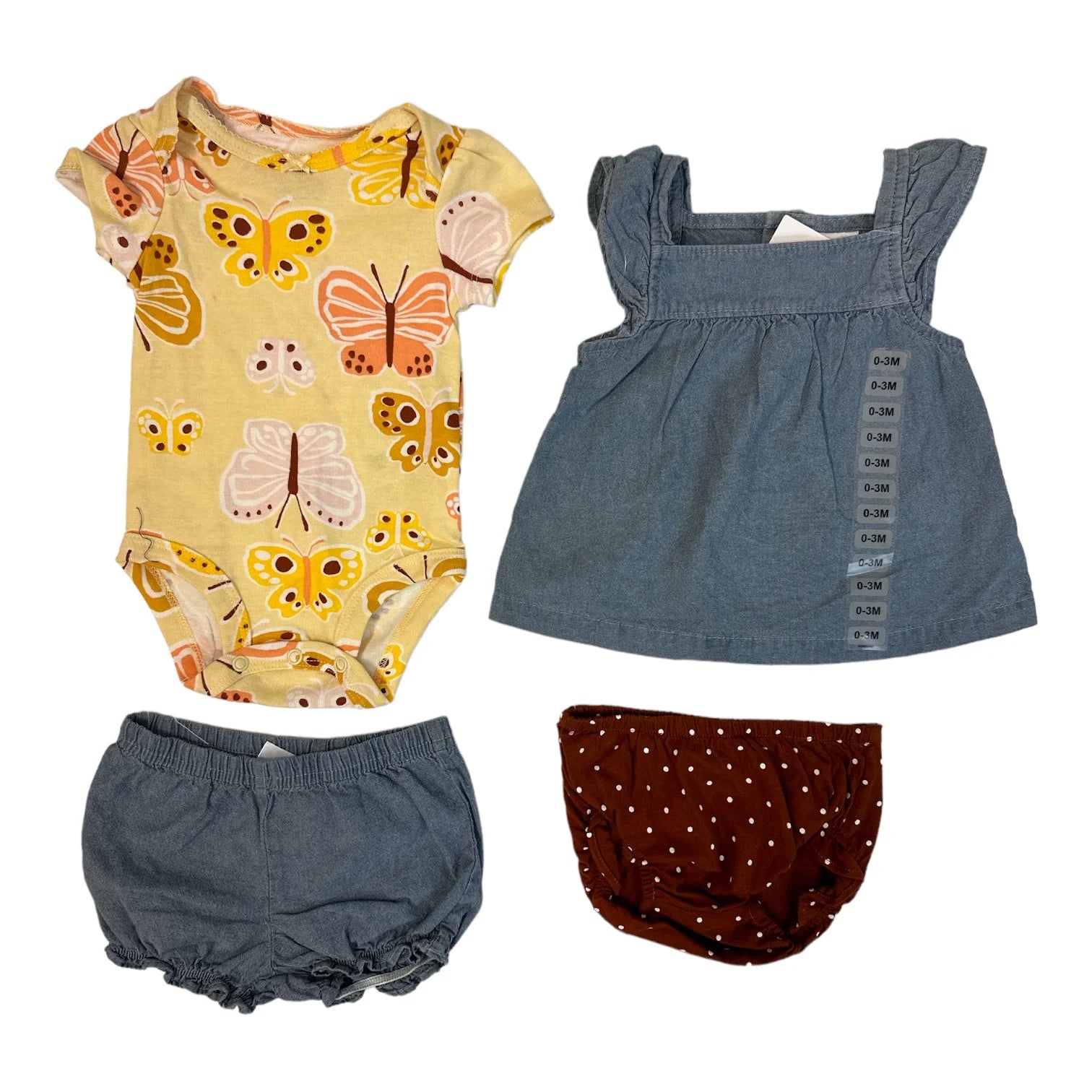 Baby Girl'S 4-Piece Mix & Match Tops and Diaper Cover Sets (Butterfly/Chambray, 0-3M)