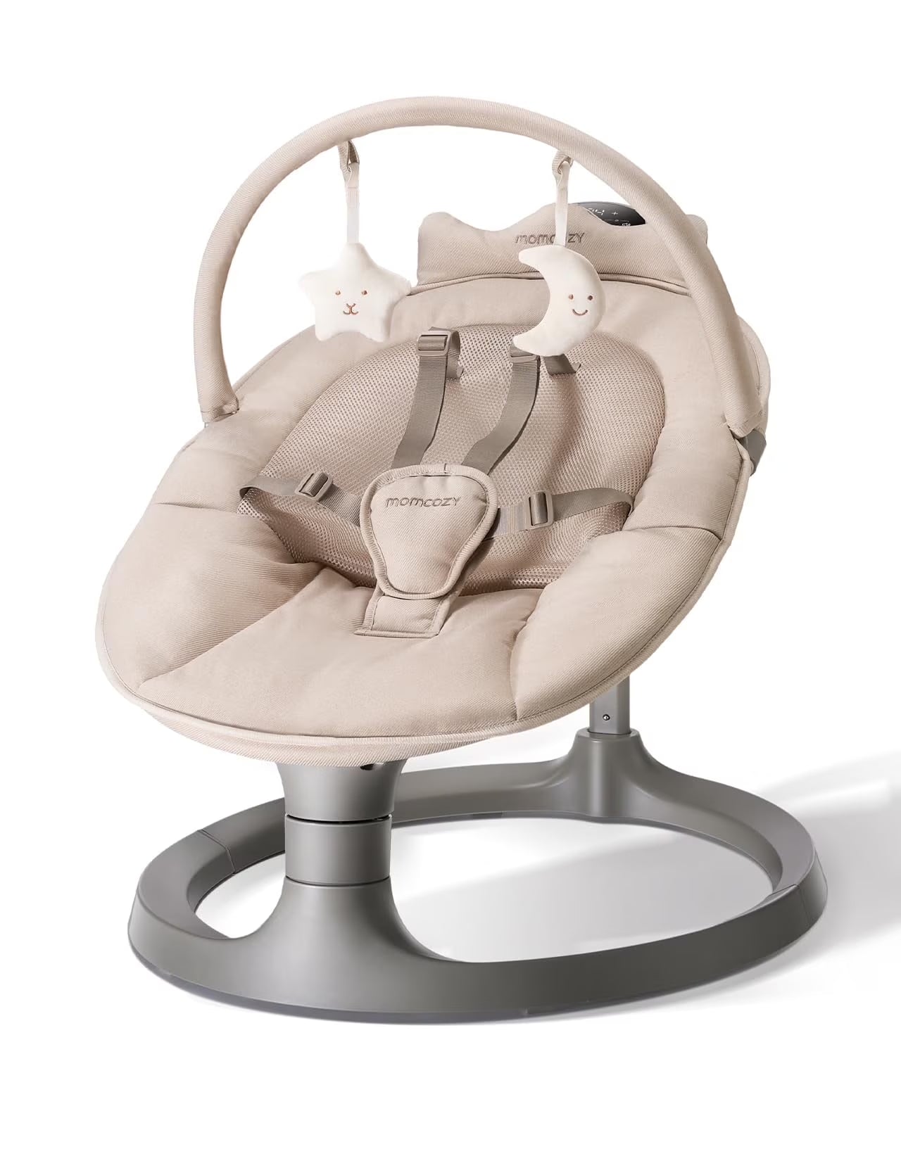 Momcozy 2-In-1 Electric Baby Swing, Dual-Arm Support System & Parent-Inspired Motions, Convertible to Toddler Seat up to 66 Lbs, Adjustable Height, Lightweight