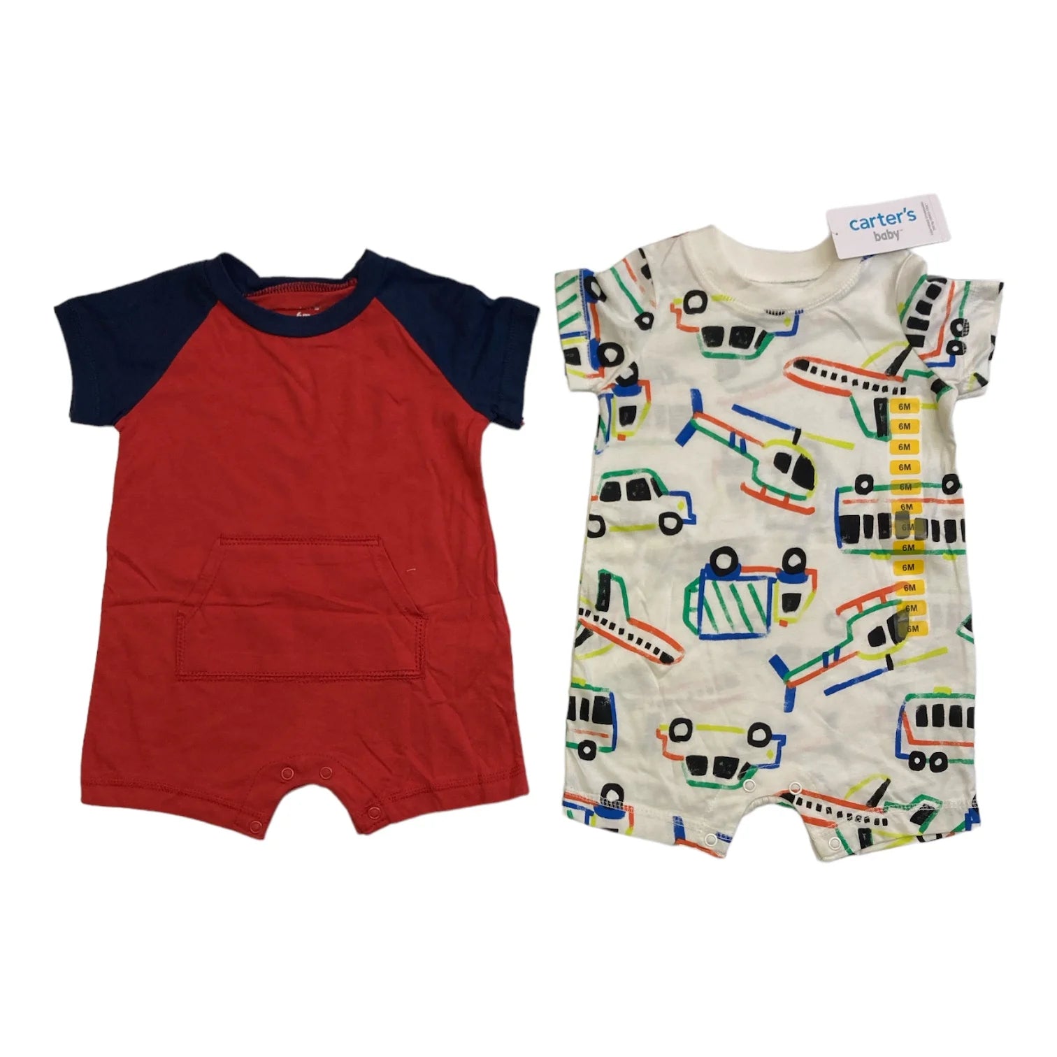 Boys Toddler 2 Piece Snap Closure Cotton Bodysuit Set (White/Red, 3M)