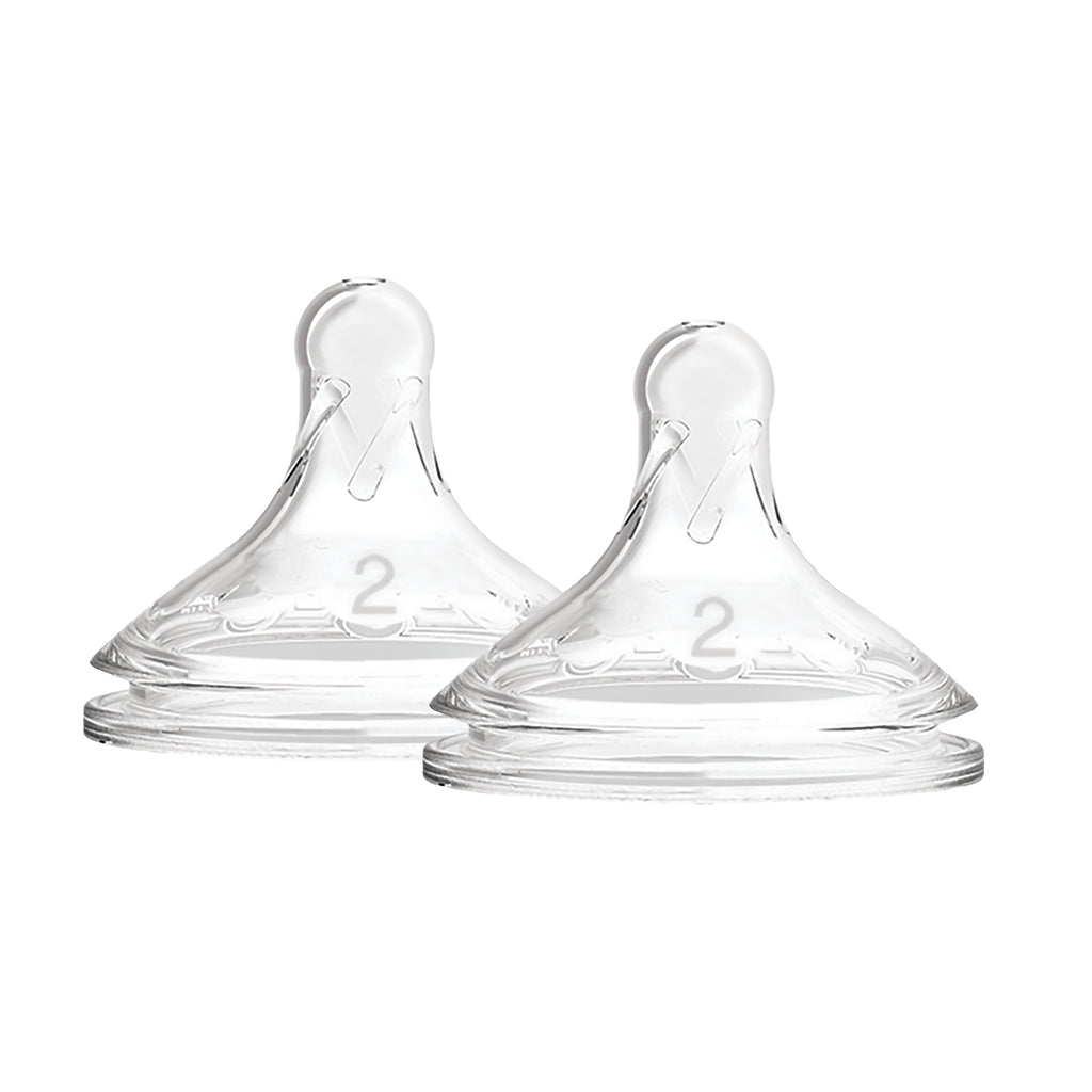 Natural Flow Level 2, Wide-Neck Baby Bottle Nipple, Medium Flow, 3M+, 100% Silicone, 2 Pack