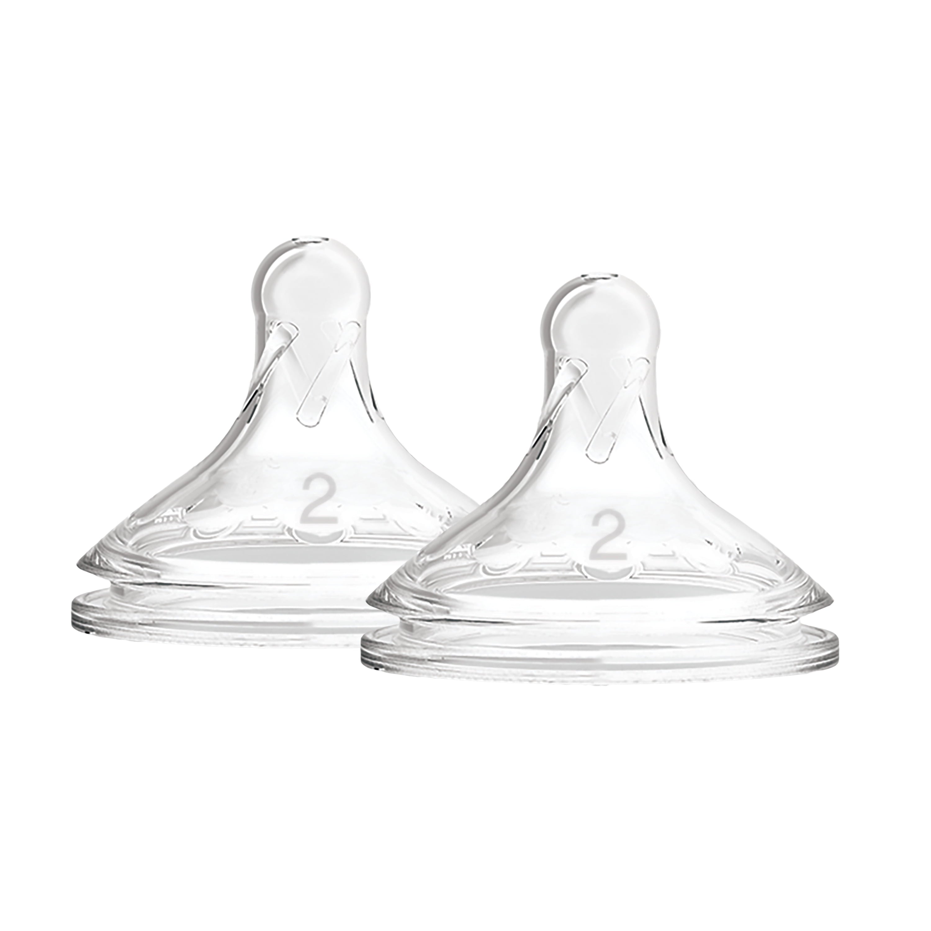 Natural Flow Level 2, Wide-Neck Baby Bottle Nipple, Medium Flow, 3M+, 100% Silicone, 2 Pack
