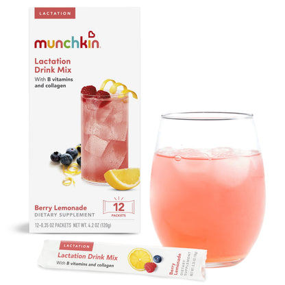 Munchkin Milkmakers Lactation Drink Mix for Breastfeeding Moms Berry Lemonade 12 Pack 35 Calories