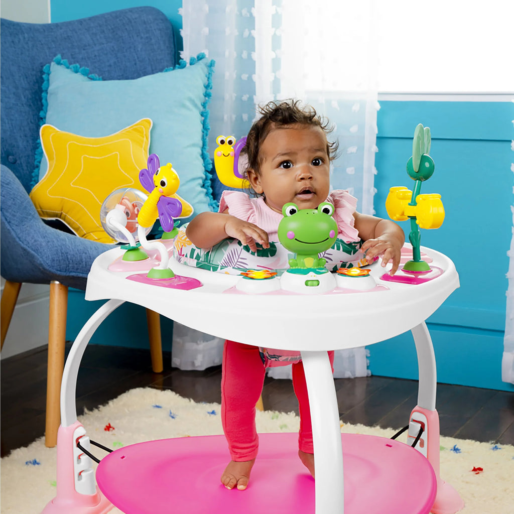 Bounce Bounce Baby 2-In-1 Activity Center Jumper & Table - Playful Palms Pink, 6 Months and Up