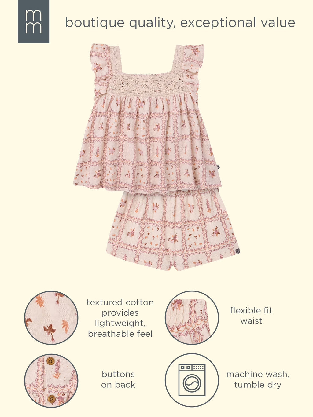 by Gerber Toddler Girl Square Neck Ruffle Outfit Set, 2-Piece, Sizes 12 Months - 5T