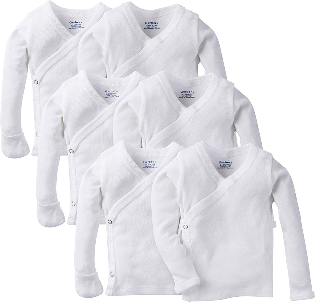 Baby 6-Pack Long-Sleeve Side-Snap Mitten-Cuff Shirt