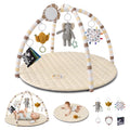 Baby Play Gym Activity Mat, Tummy Time Mat Play Mat with 6 Sensory Toys for Motor Skill Development, Newborn Infant Baby Essentials Gift for Boys Girls, Oatmeal Beige