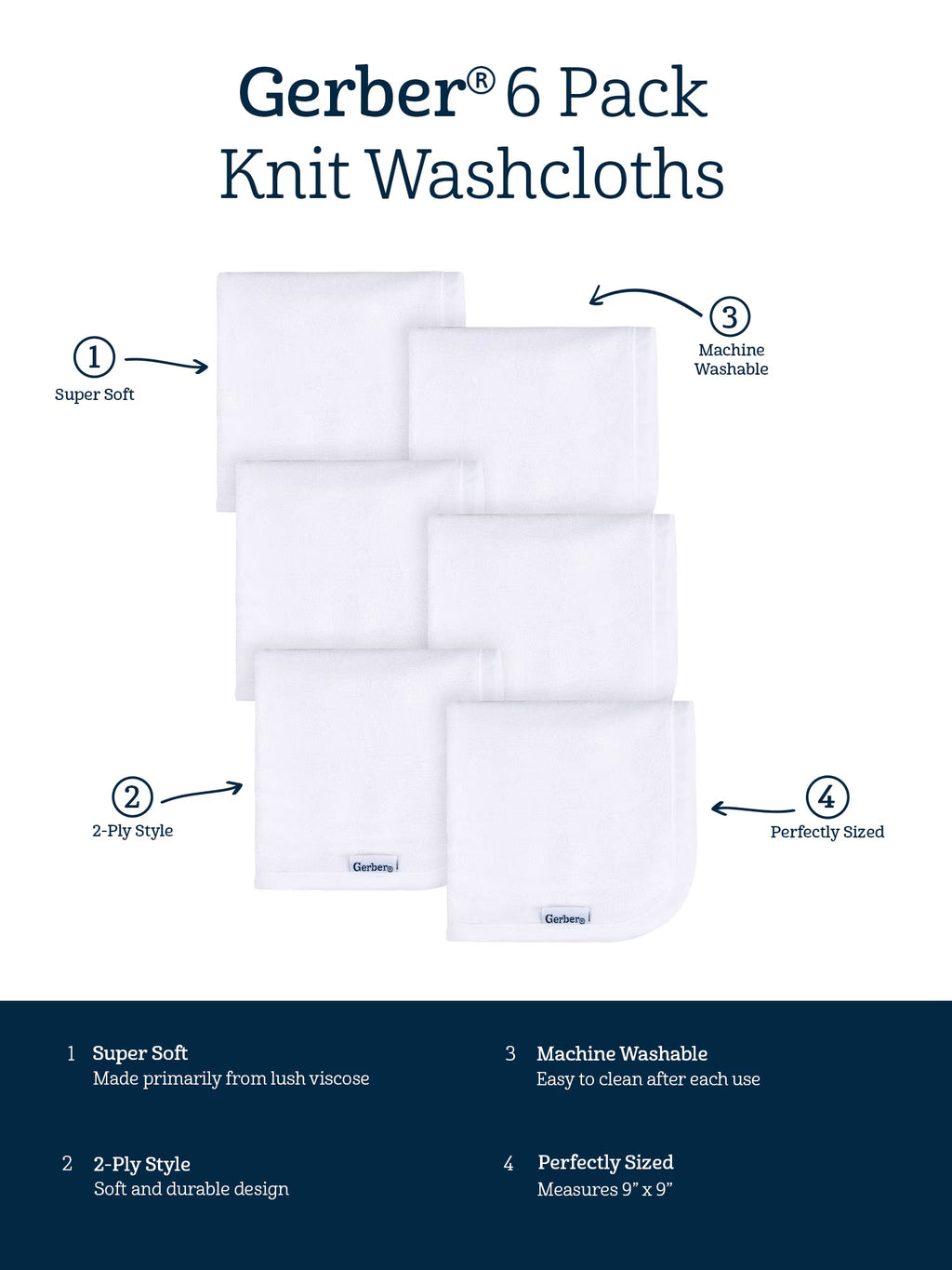 Baby Neutral White Absorbent Knit Terry Washcloth, 6-Pack, One Size