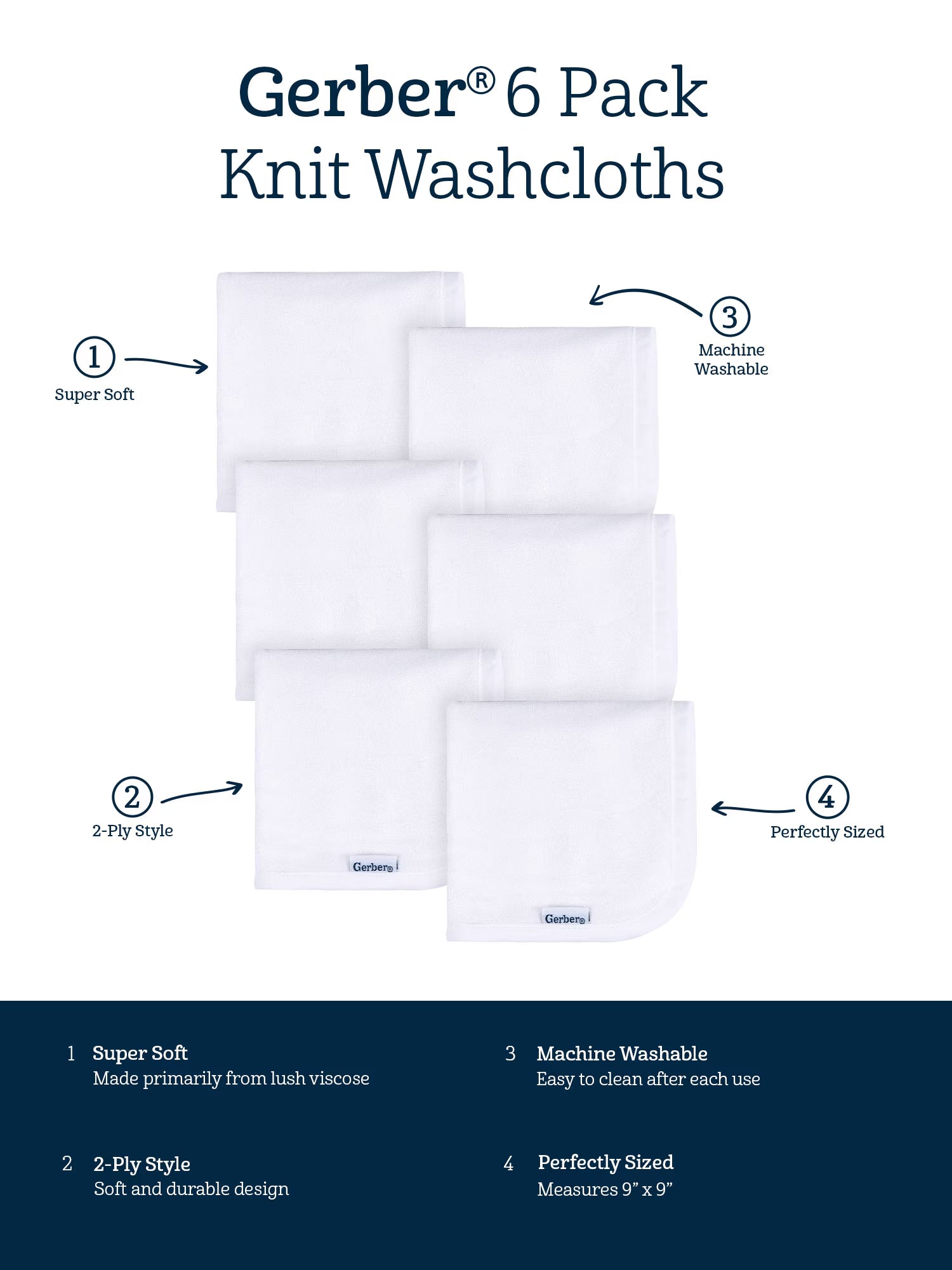 Baby Neutral White Absorbent Knit Terry Washcloth, 6-Pack, One Size