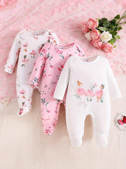 3Pcs/Set Adorable Floral Newborn Baby Girl Rompers