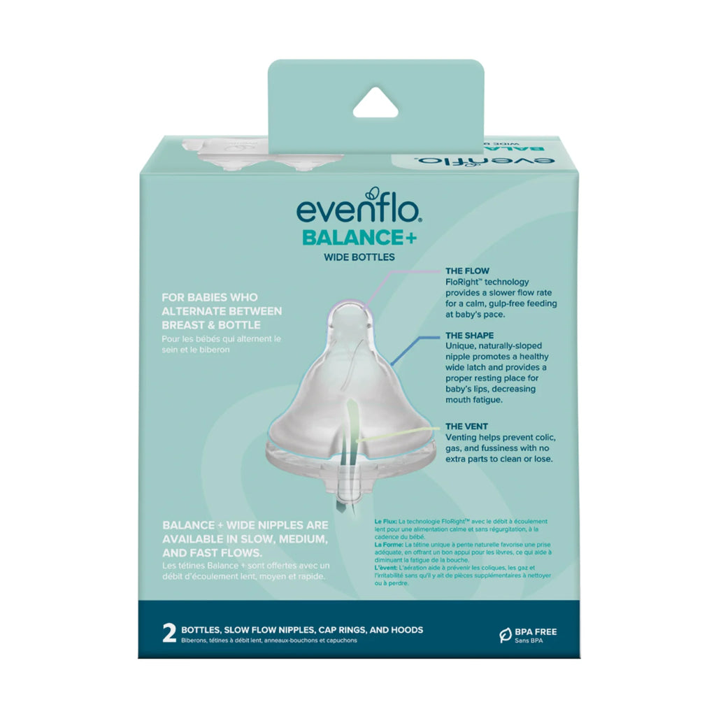 Evenflo Balance+ Wide Neck Baby Bottles, Clear/White, 5Oz, 2-Pack
