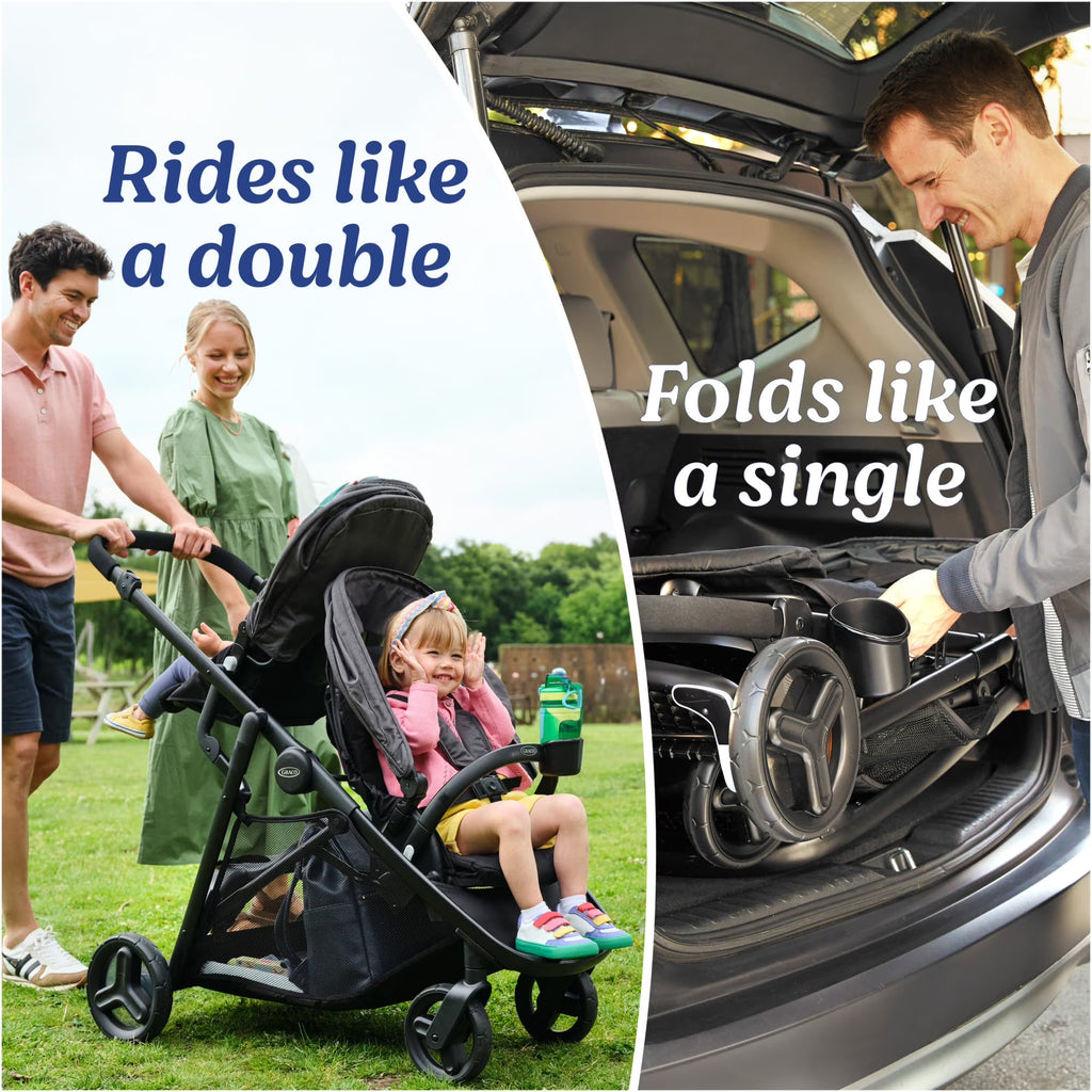 Ready2Grow LX 2.0 Double Stroller Features Bench Seat and Standing Platform Options, Clark, Grey