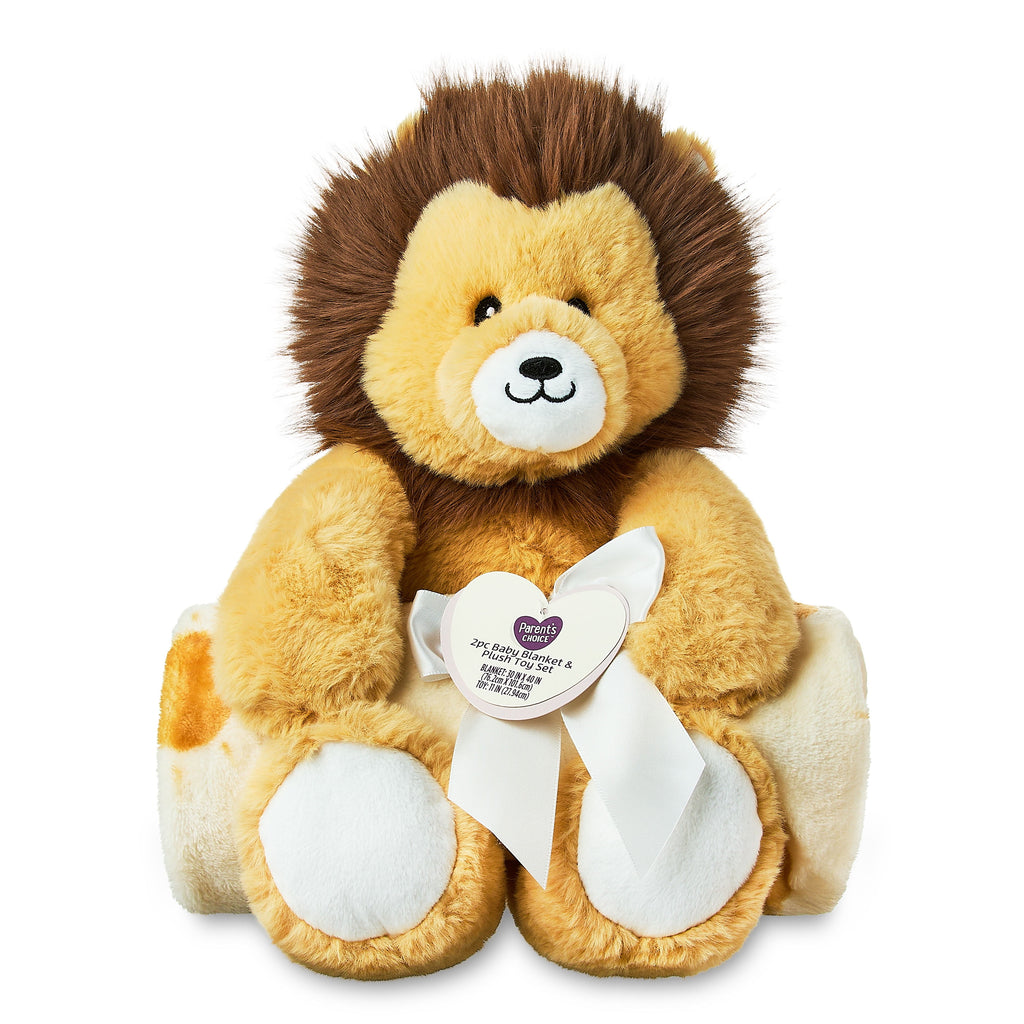 2-Piece Polyester Baby Blanket & Lion Plush Toy Set, Yellow, 30 in X 40 In