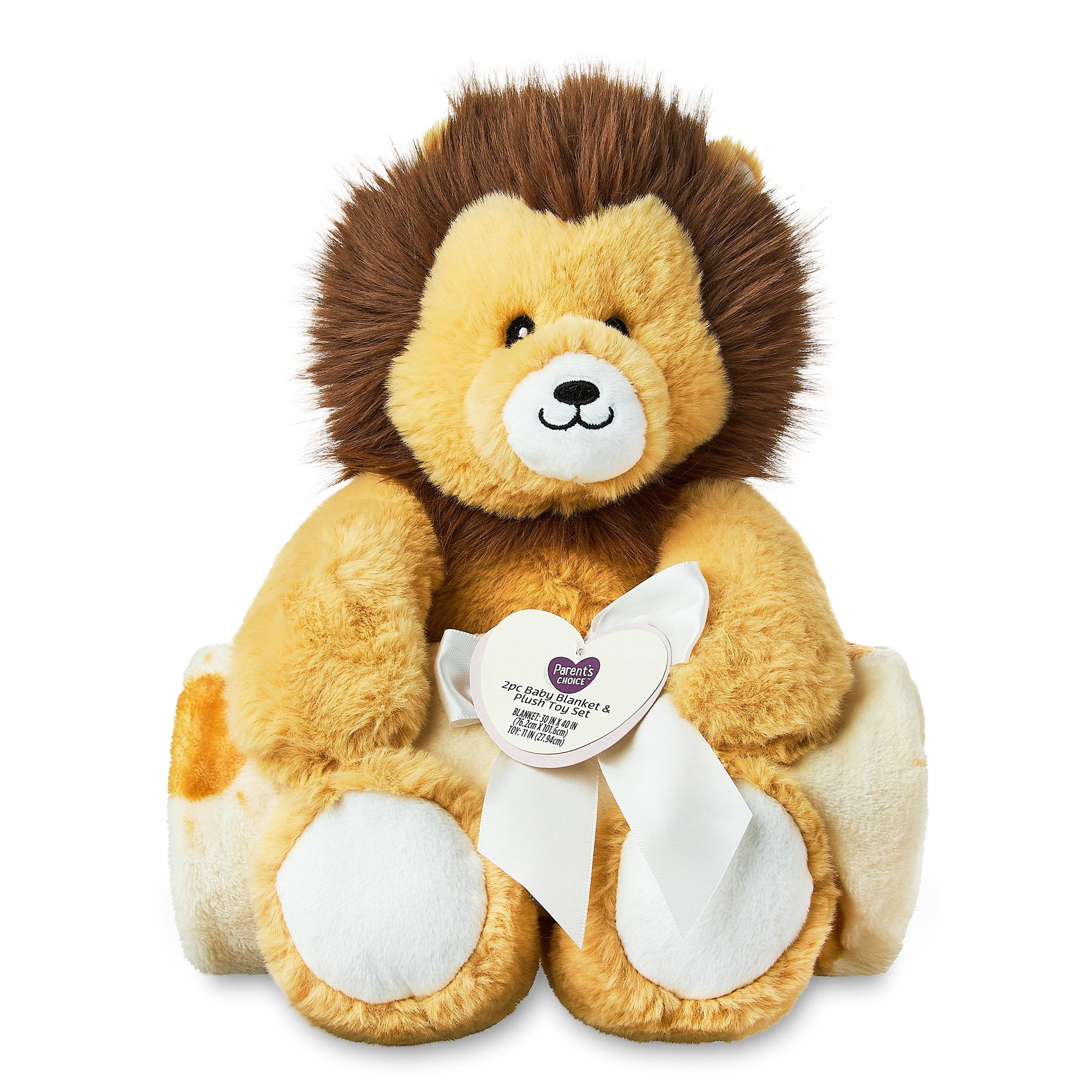 2-Piece Polyester Baby Blanket & Lion Plush Toy Set, Yellow, 30 in X 40 In
