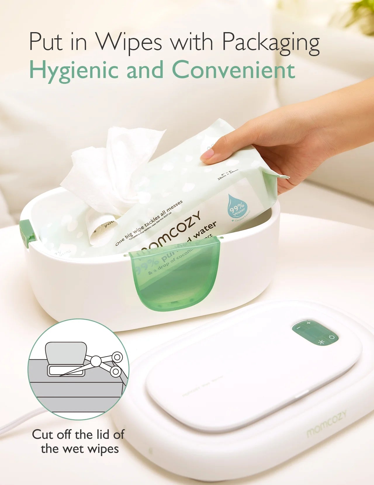 Momcozy Baby Wipe Warmer with Spring Design, 4 Modes Temperature, Wipe Dispenser with Night Light