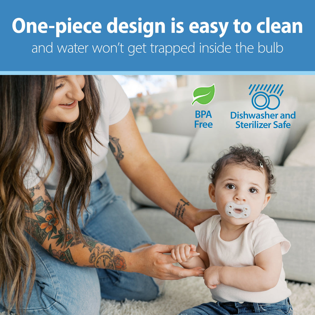 Advantage One-Piece Silicone Baby Pacifier, Fully Symmetrical, Neutral, 0-6M, 3 Pack