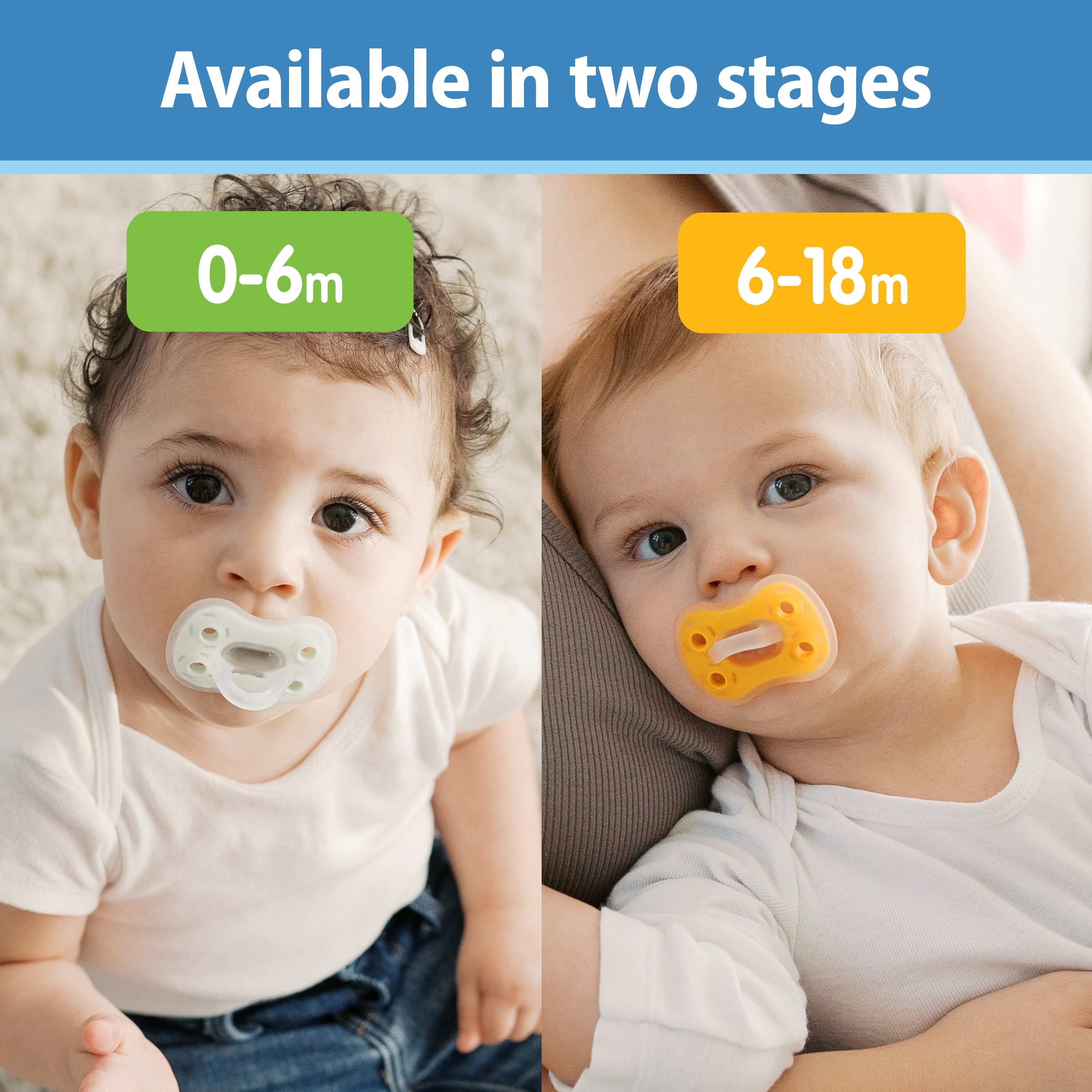 Advantage Lightweight One-Piece Silicone Baby Pacifier, Fully Symmetrical Soother, Neutral, 6-18M, BPA Free, 3 Pack