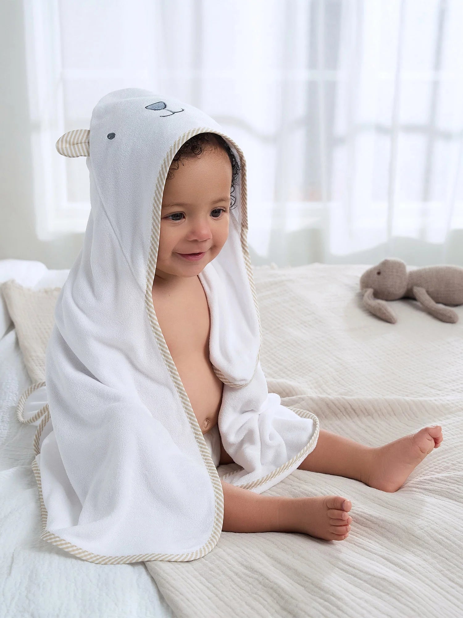 Baby Neutral White Absorbent Hooded Towel, One Size