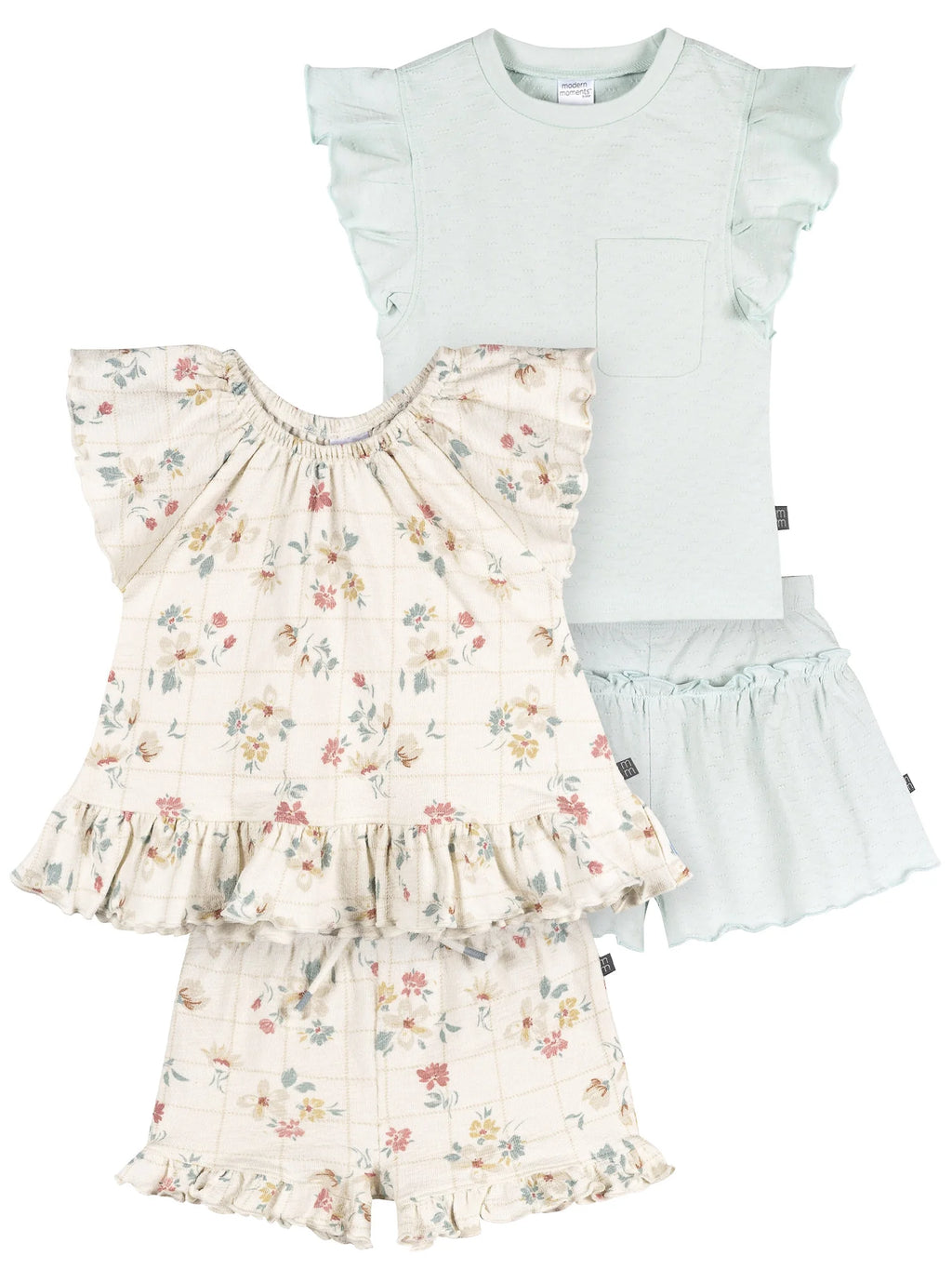 by Gerber Toddler Girl Organic Top and Short Outfit Sets, 4-Piece, Sizes 12 Monts - 5T