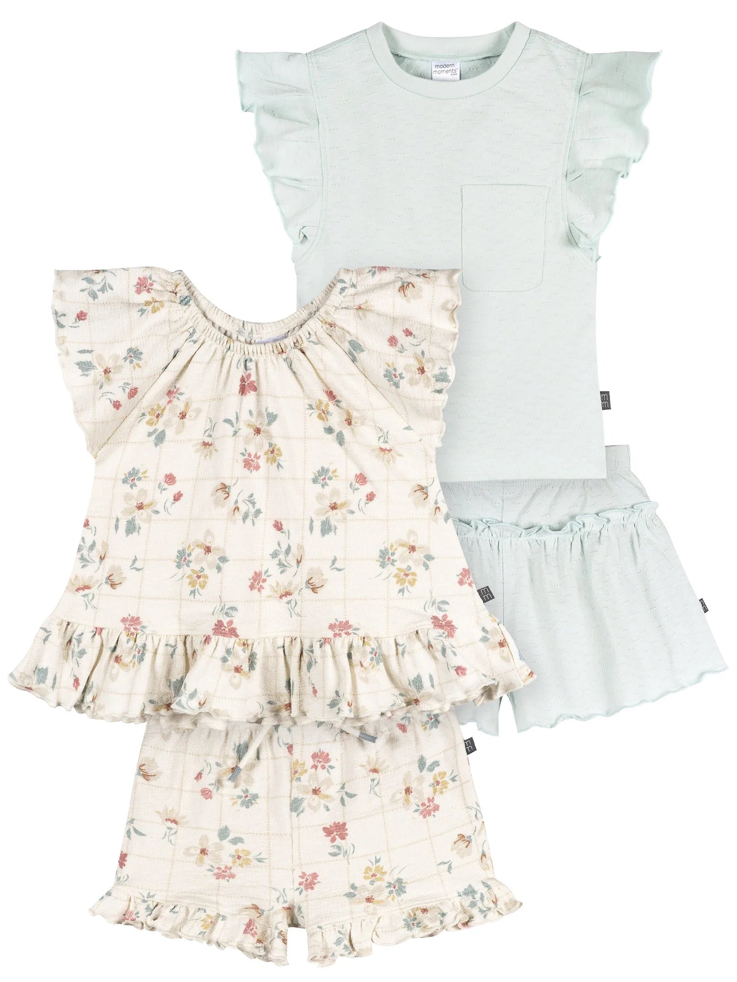 by Gerber Toddler Girl Organic Top and Short Outfit Sets, 4-Piece, Sizes 12 Monts - 5T