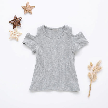 1-6Years Baby Girls Summer T-Shirt Cotton Flying Sleeves T-Shirt for Girls Summer Solid Tee Tops