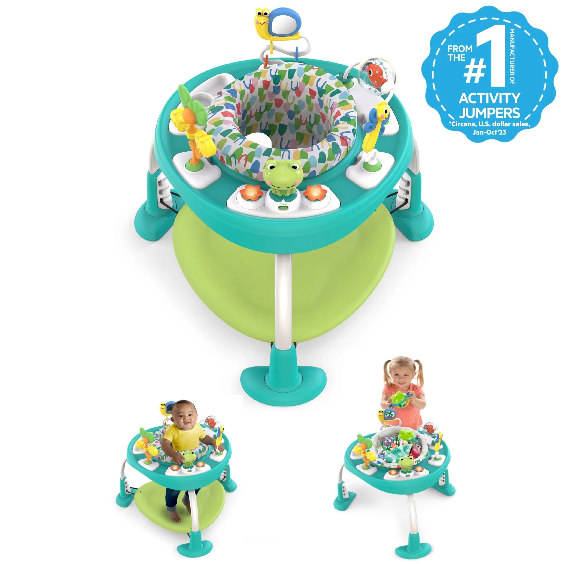 Bounce Bounce Baby 2-In-1 Activity Center Jumper & Table, Playful Pond, Green, Ages 6 Months and Up