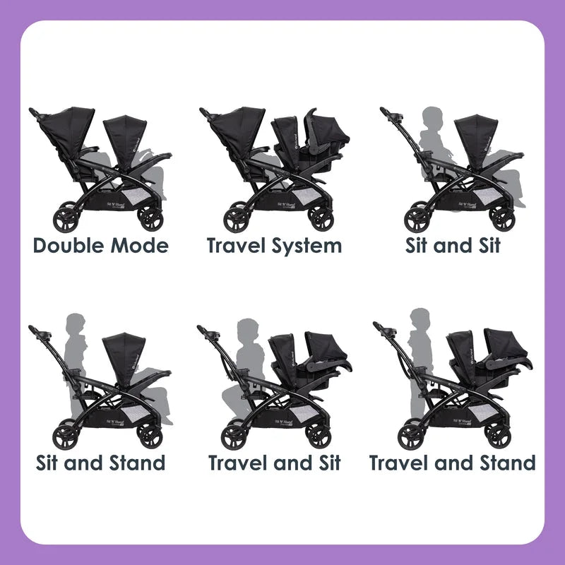 Baby Trend Sit N' Stand Double 2.0 Stroller, Dash Black