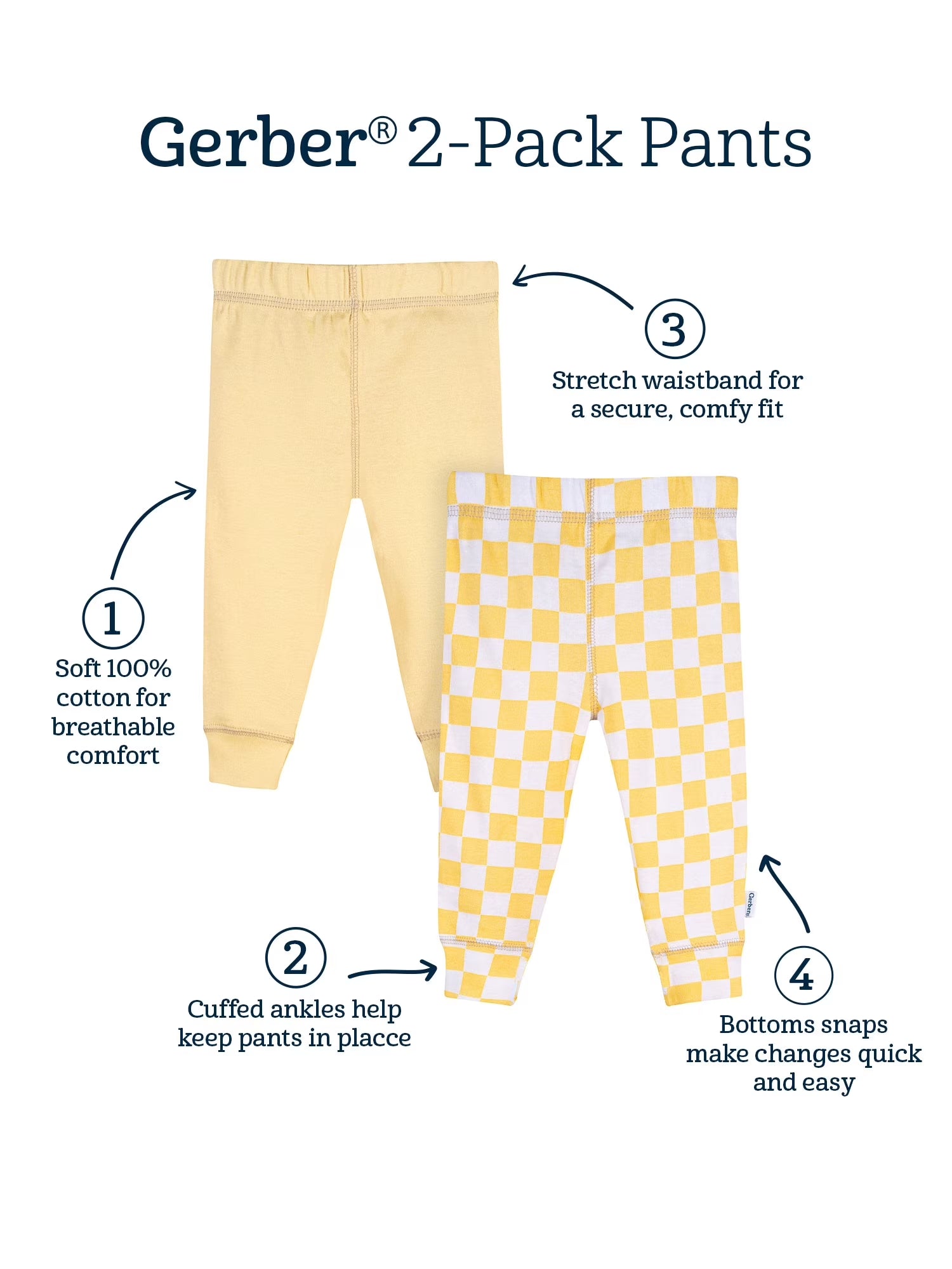 Baby Girl Cotton Pants, 2-Packs, Sizes Newborn - 12 Months