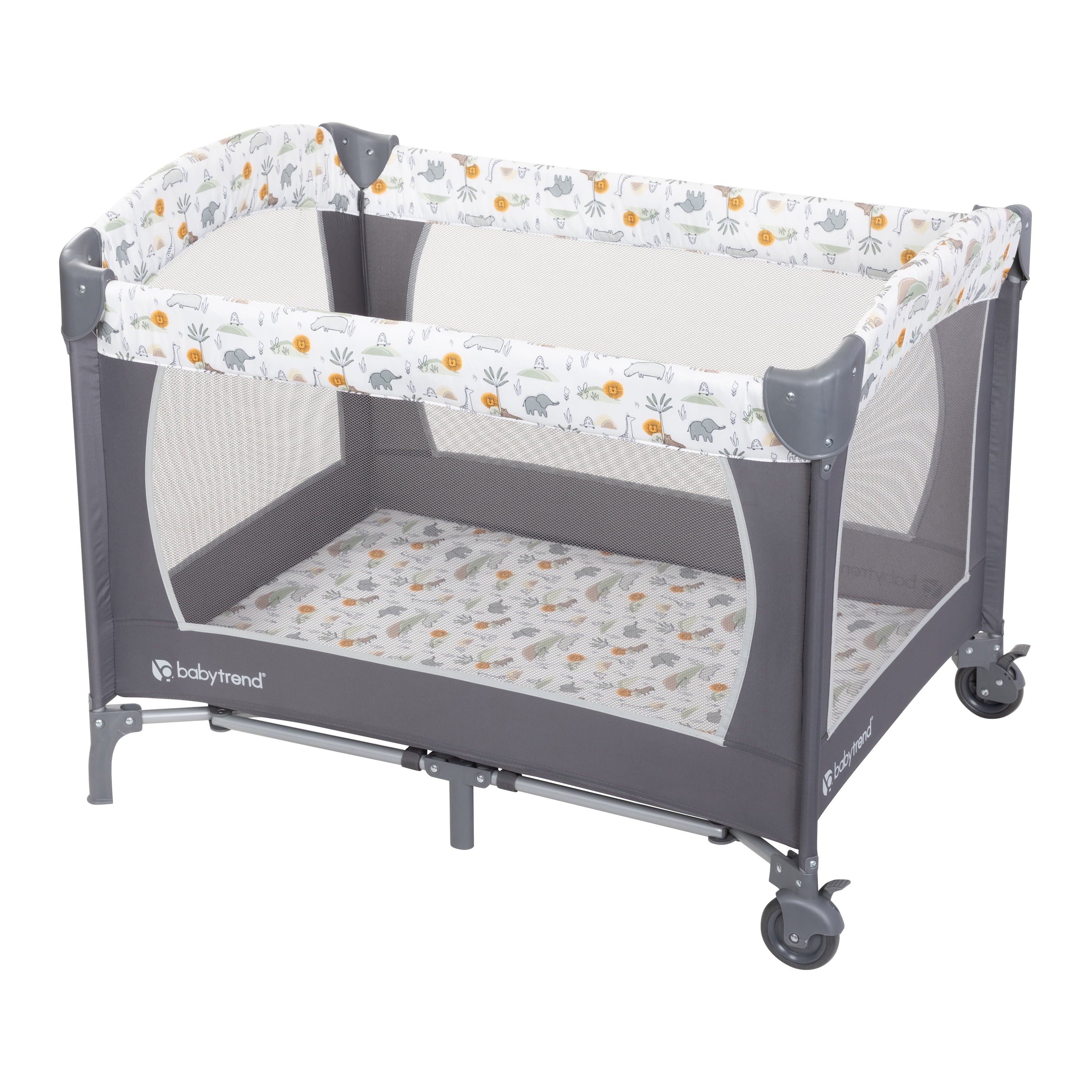 Baby Trend Nursery Center Playard with Animal Toys, Grey