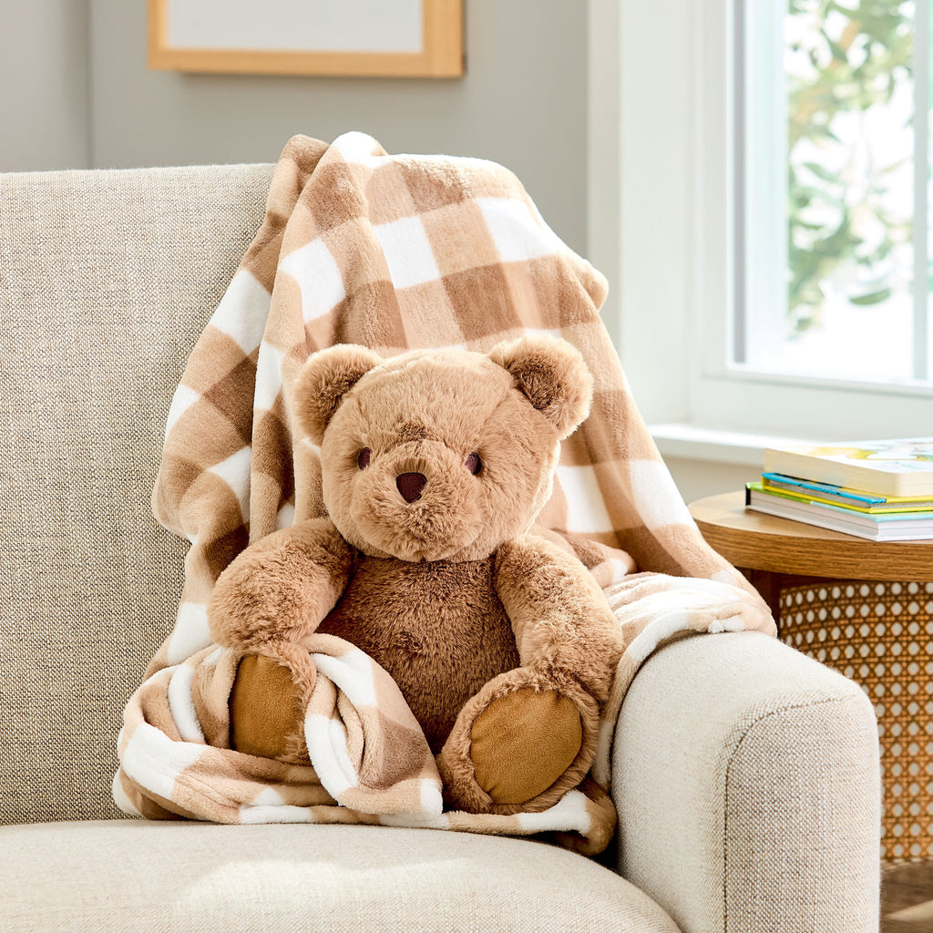 Baby Blanket and Bear Plush Toy Set, Brown, 2 Pieces