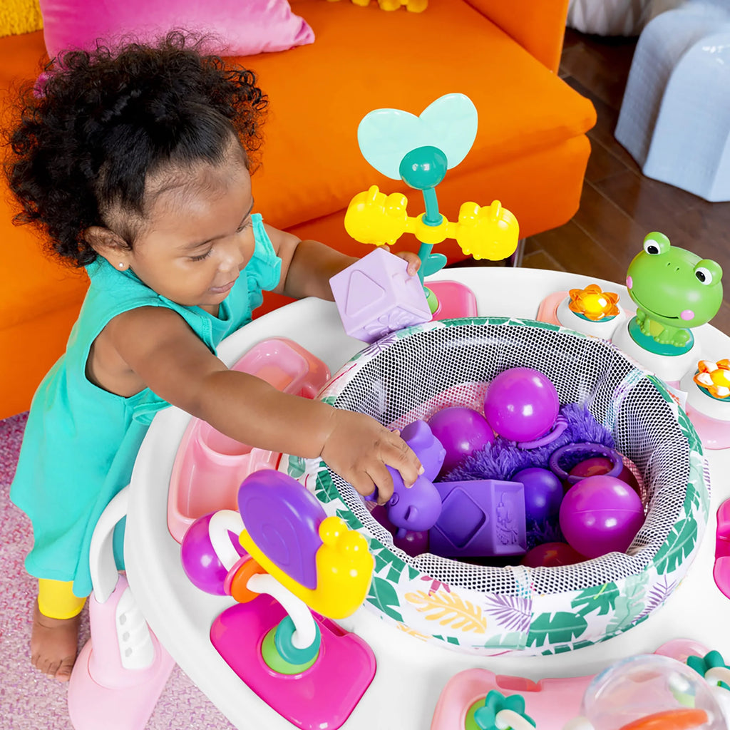 Bounce Bounce Baby 2-In-1 Activity Center Jumper & Table - Playful Palms Pink, 6 Months and Up
