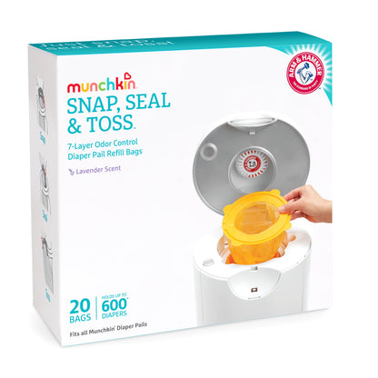 Munchkin® Arm & Hammer™ Snap, Seal & Toss Diaper Pail Bag Refills, Hold up to 600 Newborn Diapers, 20 Pack