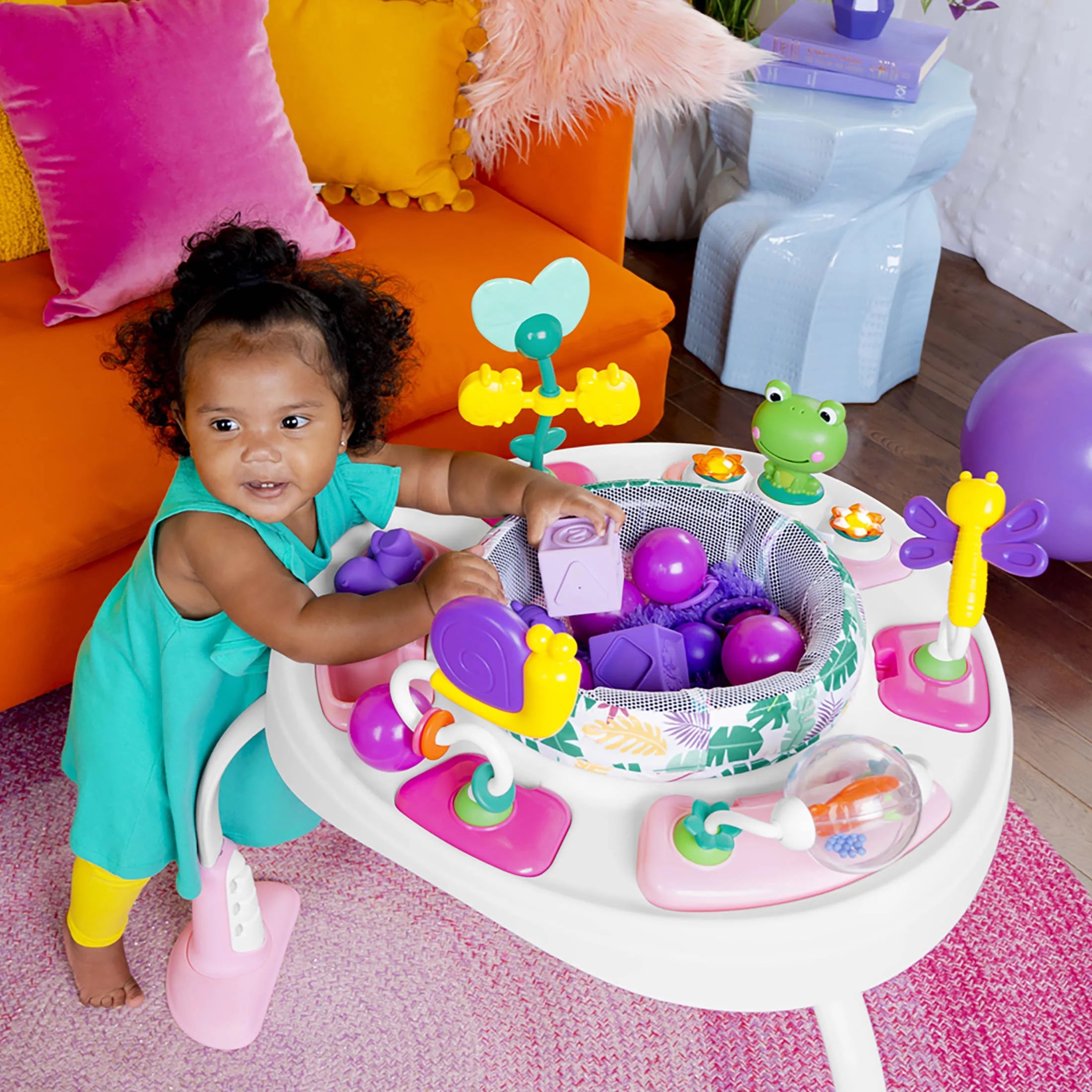 Bounce Bounce Baby 2-In-1 Activity Center Jumper & Table - Playful Palms Pink, 6 Months and Up
