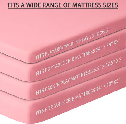 Pack and Play Sheets Fitted, 2 Pack Pack N Play Sheets for Graco Pack N Play Mattress, Unisex Playard Sheets for Boys Girls (Love & Pink, 38 X 26 Inch)