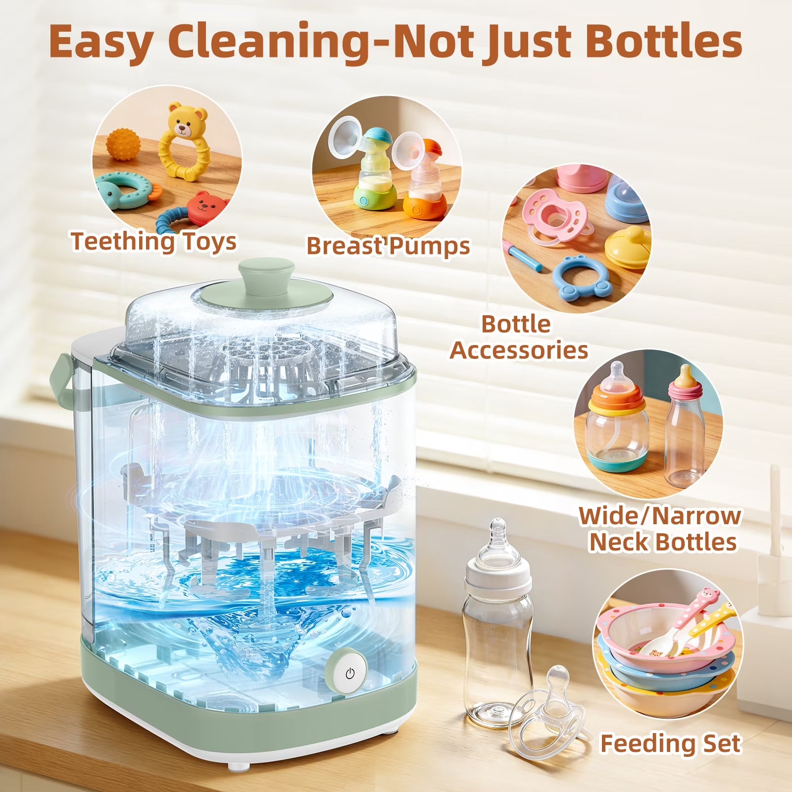 All-In-One Baby Bottle Washer Sterilizer Dryer, Countertop Machine for Bottles & Pump Parts, Replaces Hand Washing, White