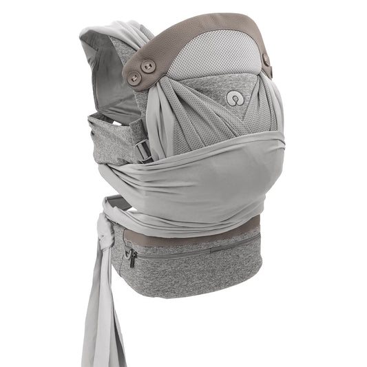 Boppy Baby Carrier—Comfychic | Pearl Gray with Vegan Leather Accent and Waist Pocket| Hybrid Wrap | 4 Carrying Positions, 0M+ 8-35Lbs | Soft Yoga-Inspired Fabric with Integrated Storage Pouch