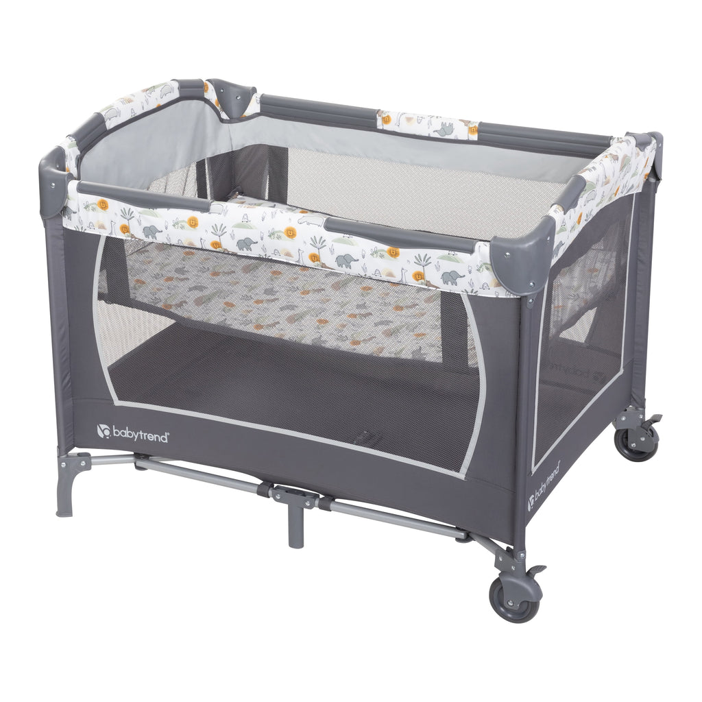 Baby Trend Nursery Center Playard with Animal Toys, Grey