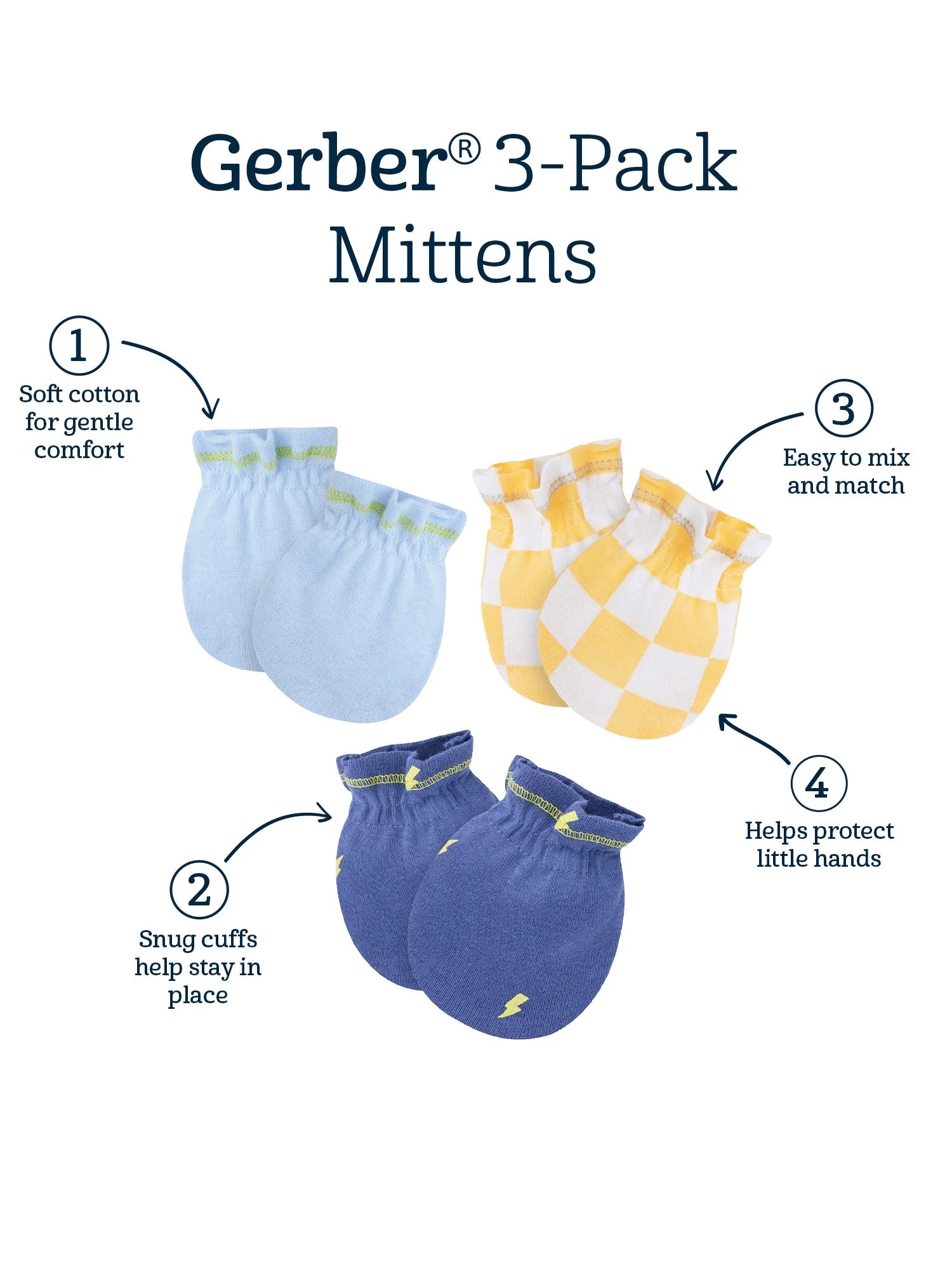 Baby Boy Adjustable Cotton Mittens, 3-Pack, 0/6 Months